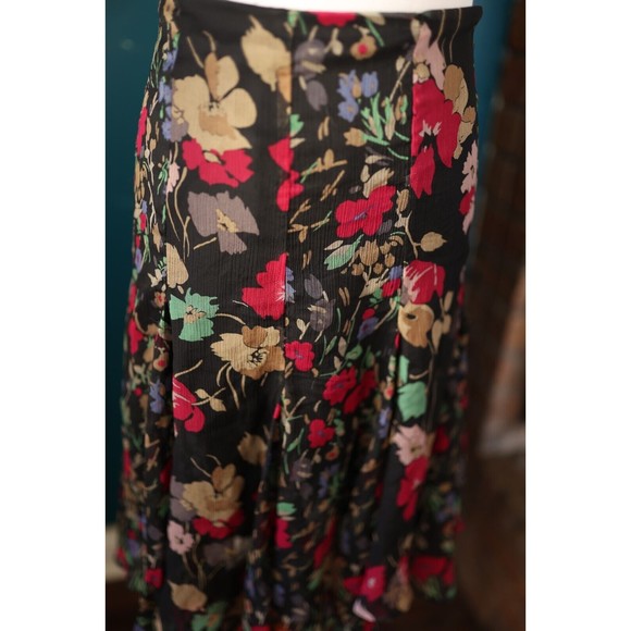 Lauren Ralph Lauren 200587576001 Black Floral Print Chiffon Godet Skirt Size 12 - Picture 5 of 9